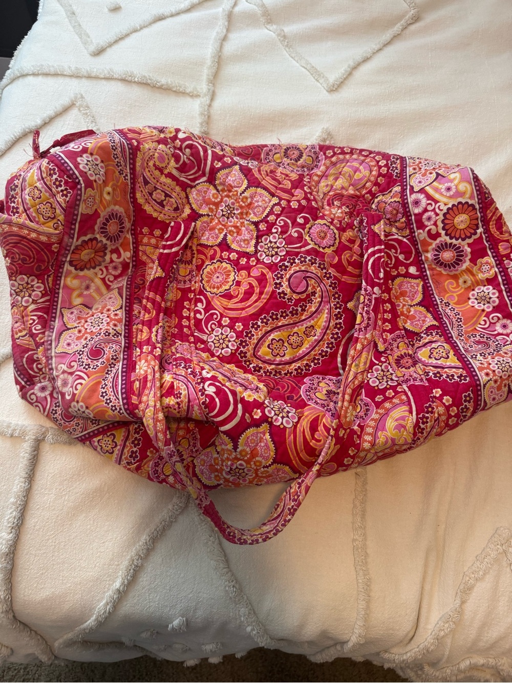 Vera Bradley Quilted Duffel Bag in Coral Pink Paisley